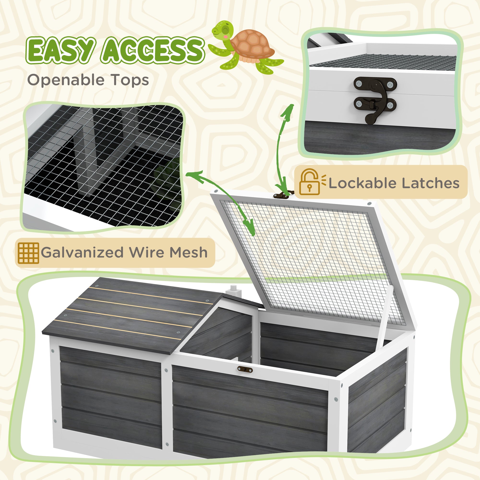 PawHut Wooden Tortoise House, Small Pet Reptile Shelter, With Hide Den And Run - Grey