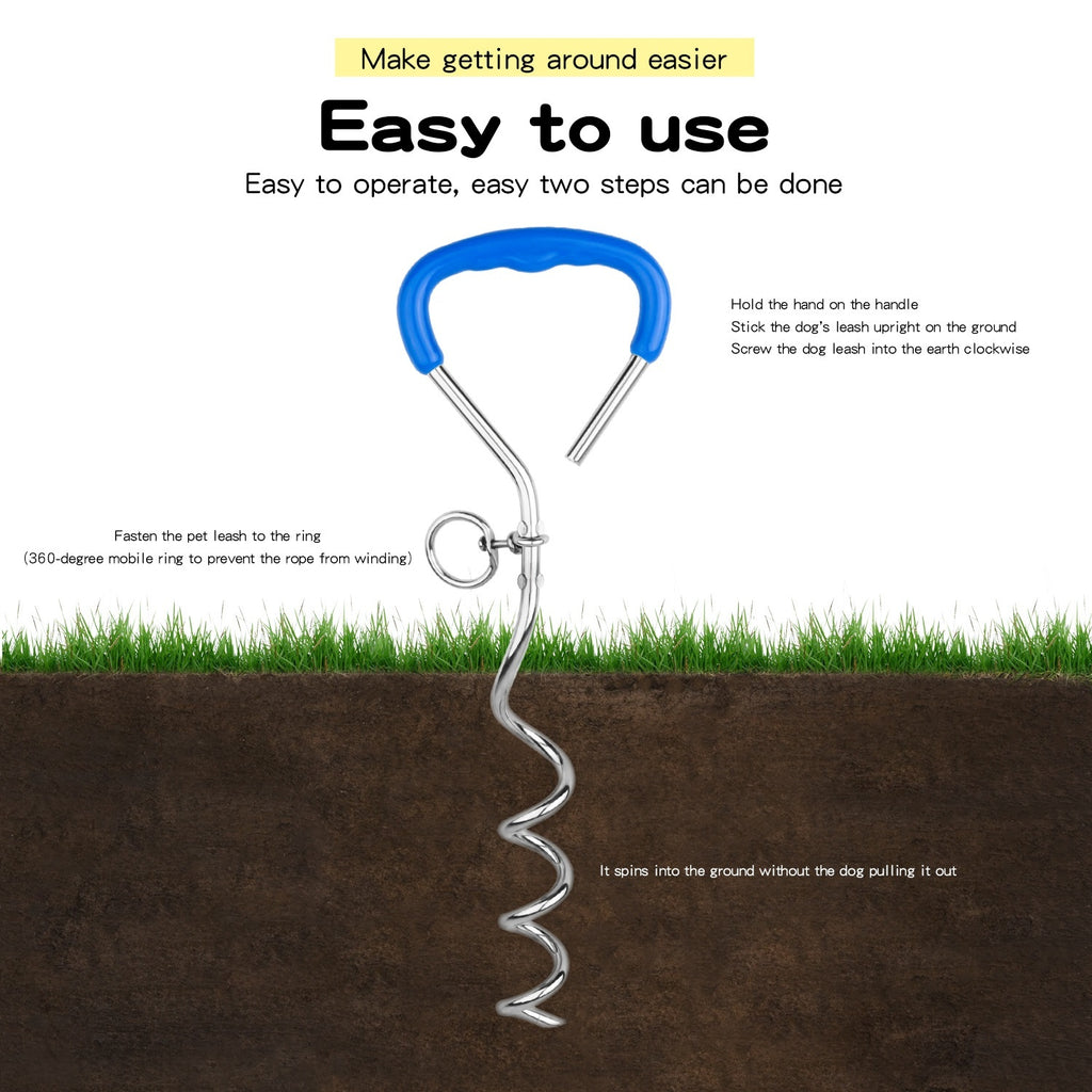 Chrome Bolt Dog Spiral Stake for Leash Outdoors