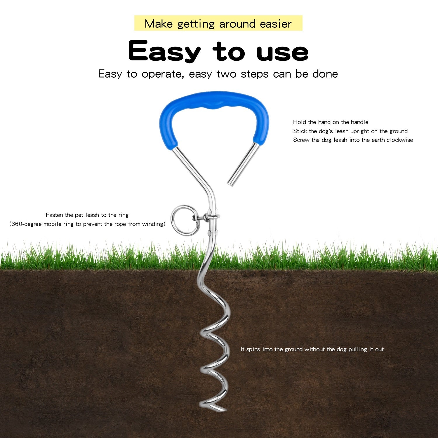 Chrome Bolt Dog Spiral Stake for Leash Outdoors