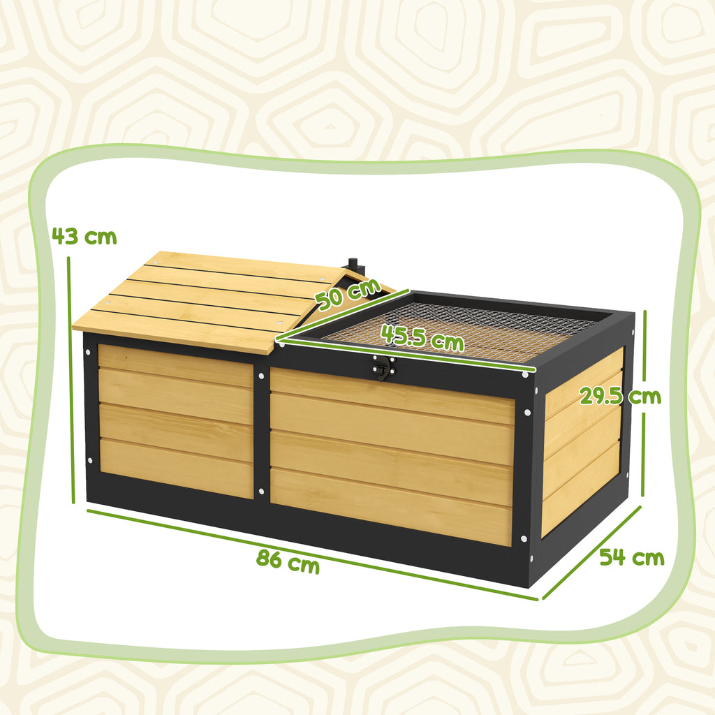 PawHut Wooden Tortoise House, Small Pet Reptile Shelter, With Hide Den And Run - Yellow