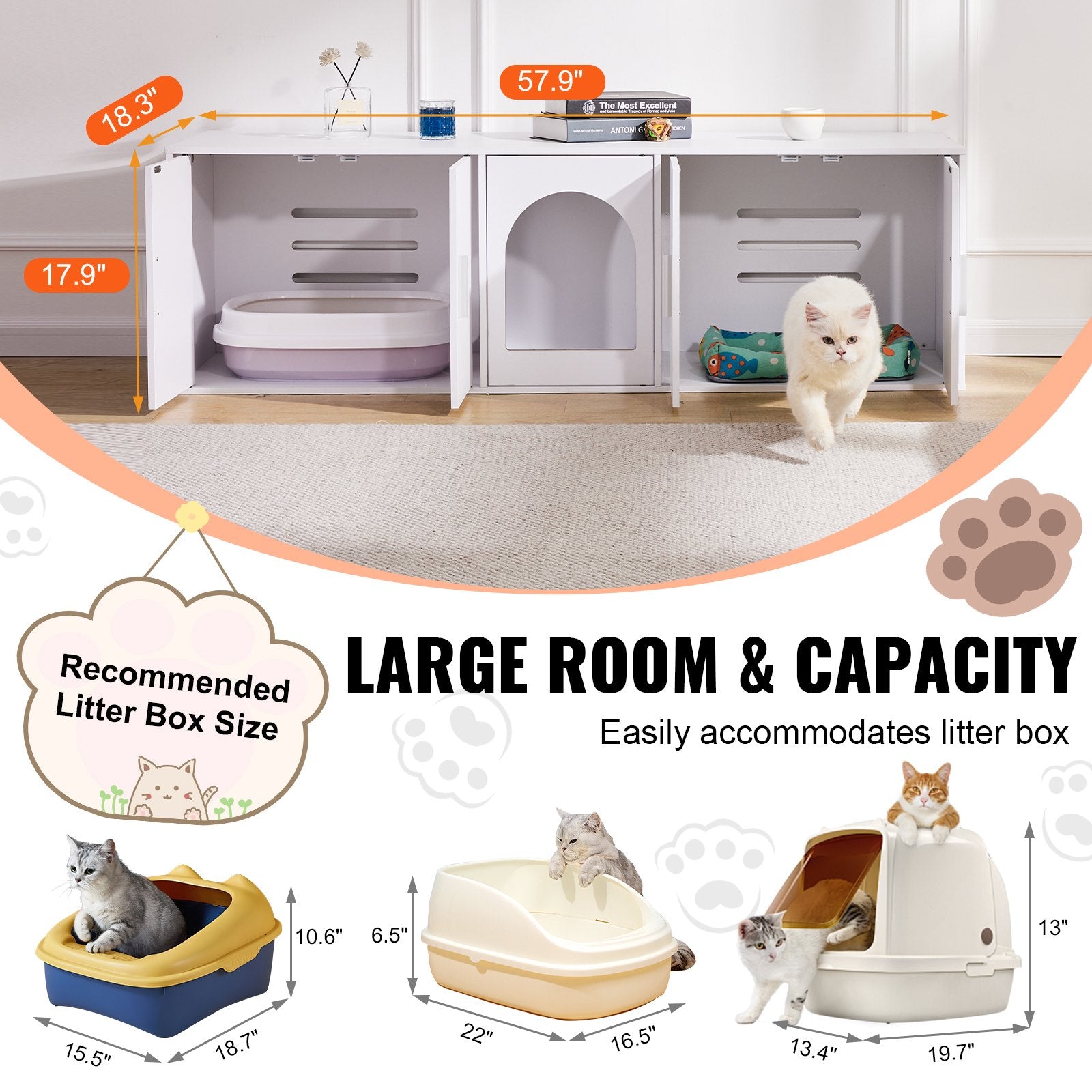 VEVOR Cat Litter Box Enclosure Wooden Litter Box Furniture