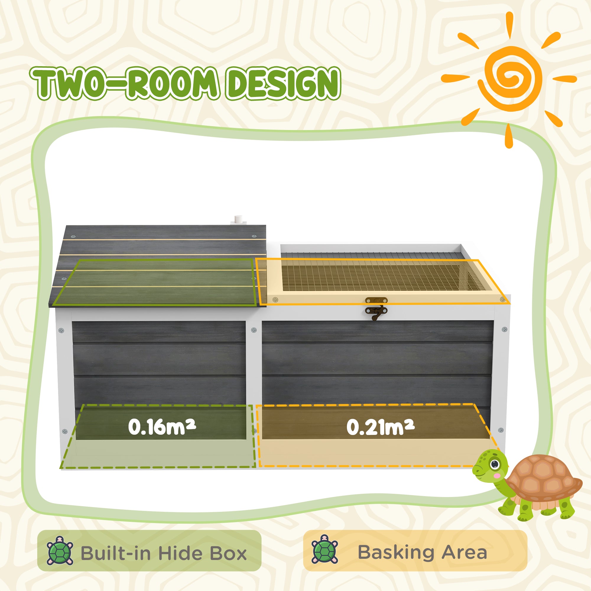 PawHut Wooden Tortoise House, Small Pet Reptile Shelter, With Hide Den And Run - Grey