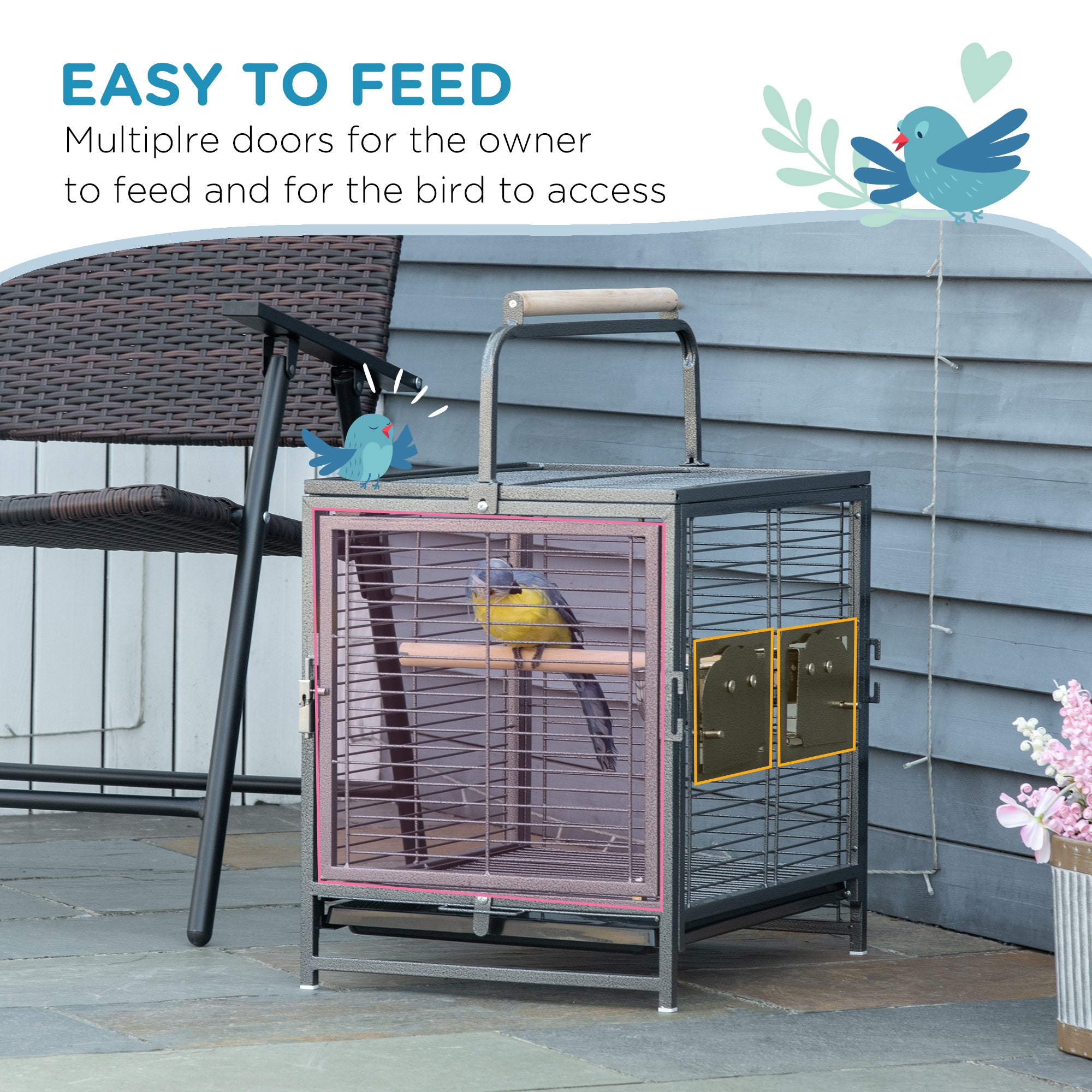 PawHut Parrot Cage, Travel Carry Pet Bird Cage, With Metal Handle