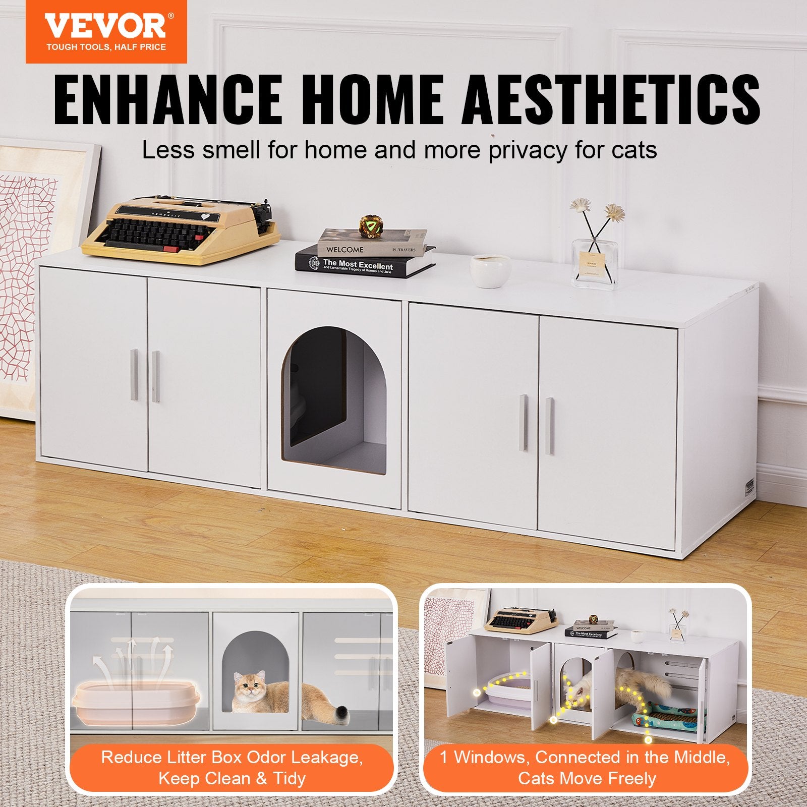 VEVOR Cat Litter Box Enclosure Wooden Litter Box Furniture