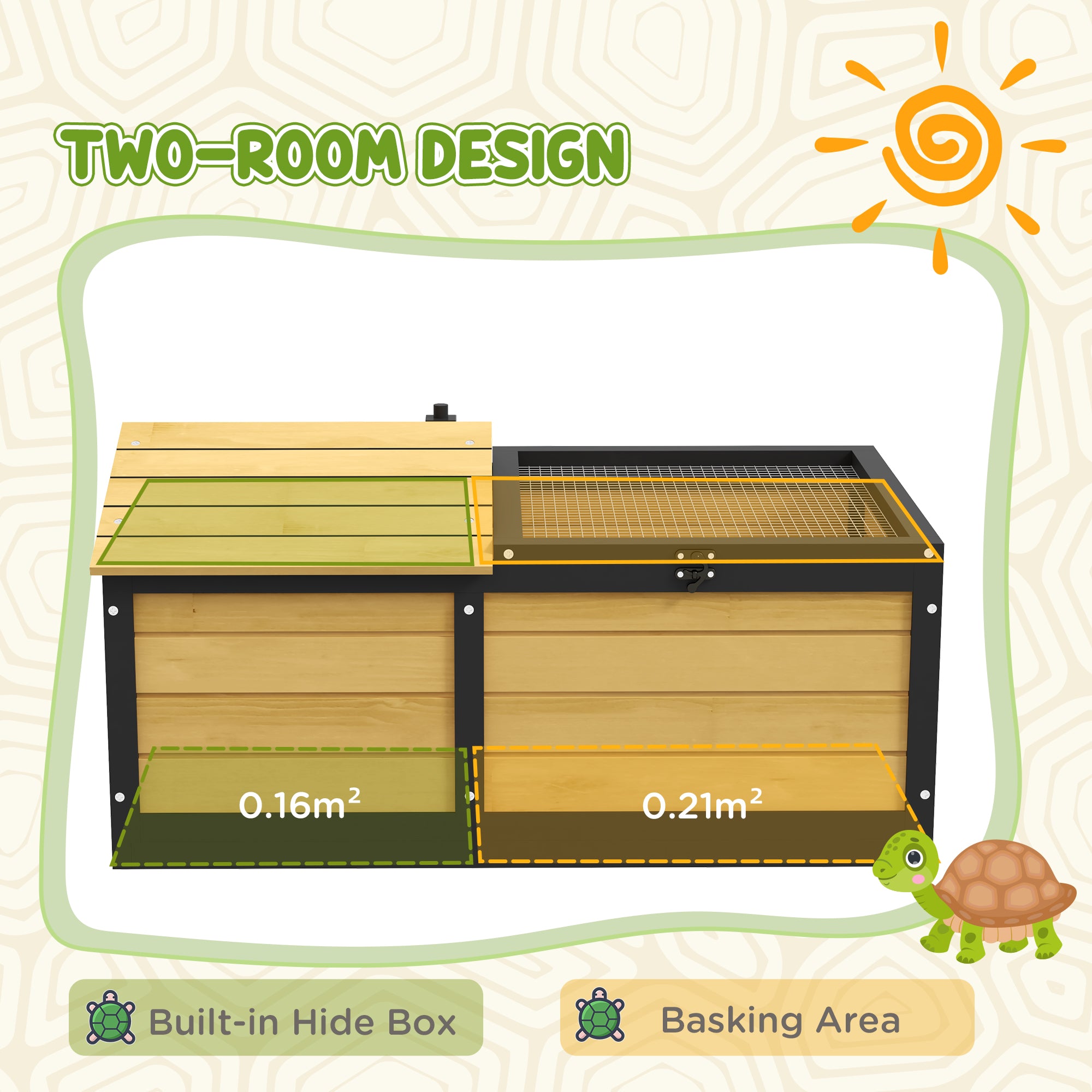 PawHut Wooden Tortoise House, Small Pet Reptile Shelter, With Hide Den And Run - Yellow