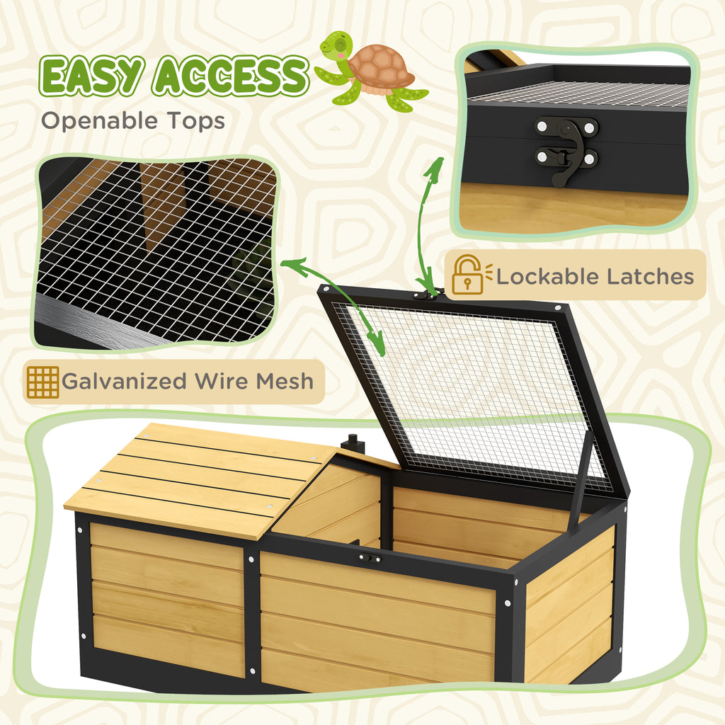 PawHut Wooden Tortoise House, Small Pet Reptile Shelter, With Hide Den And Run - Yellow