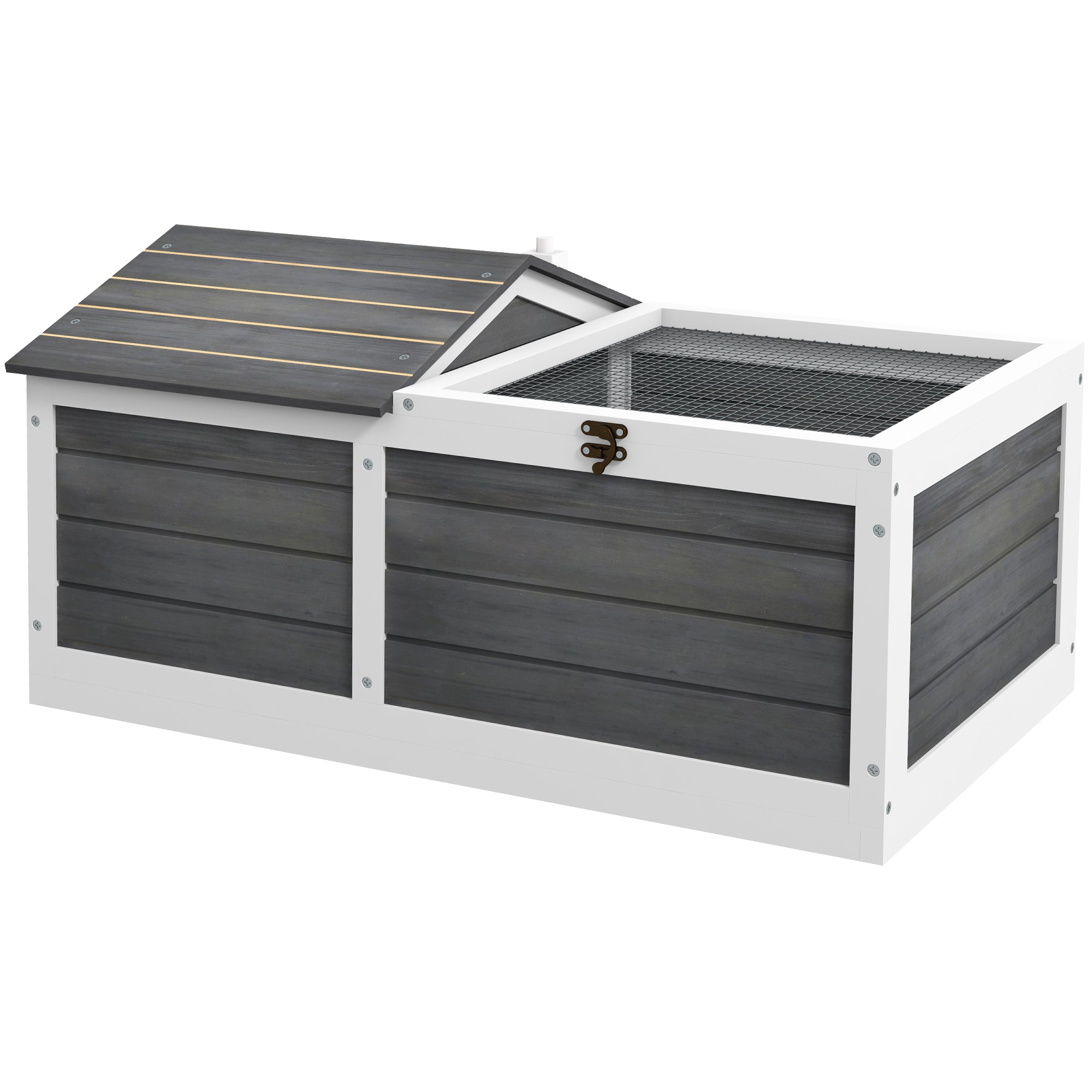 PawHut Wooden Tortoise House, Small Pet Reptile Shelter, With Hide Den And Run - Grey