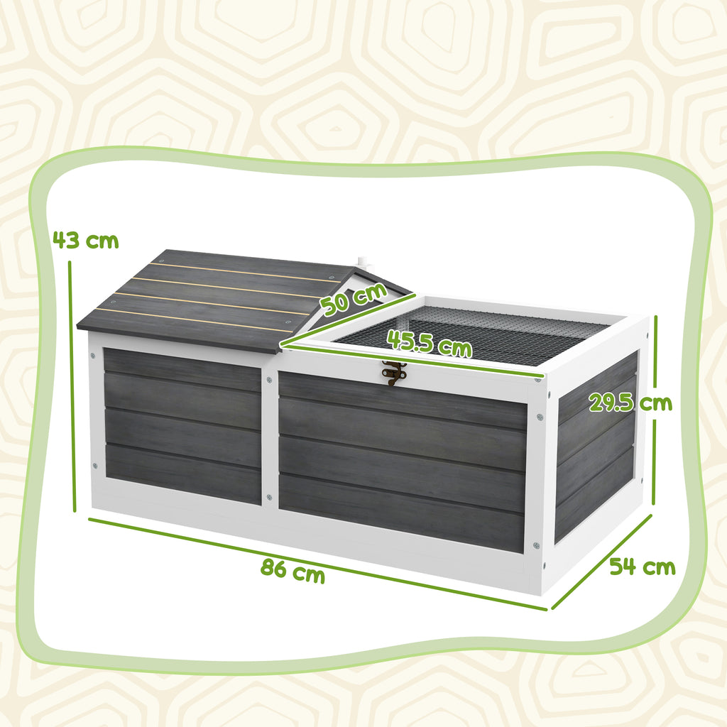 PawHut Wooden Tortoise House, Small Pet Reptile Shelter, With Hide Den And Run - Grey